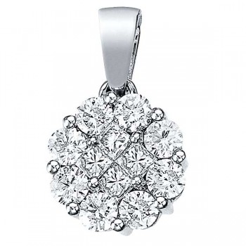 0.52ct Diamond Clusters Flower Pendant Necklace in 14k White Gold