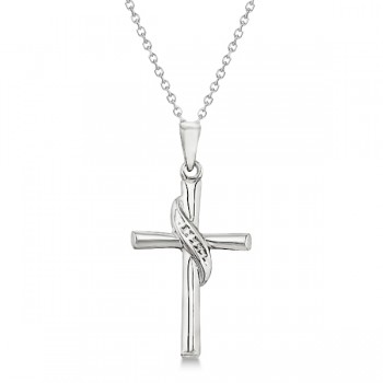 Gold Cross Necklace for Men/Ladies 14K White Gold Beveled Cross