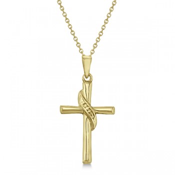 Gold Cross Necklace for Men/Ladies 14K Yellow Gold Beveled Cross