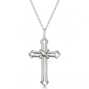 Gold Cross Necklace 14K White Gold Open Cross for Men/Women