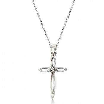 Diamond Sharp Cross Pendant Necklace 14k White Gold (0.01ct)