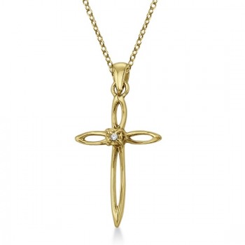 Diamond Sharp Cross Pendant Necklace 14k Yellow Gold (0.01ct)