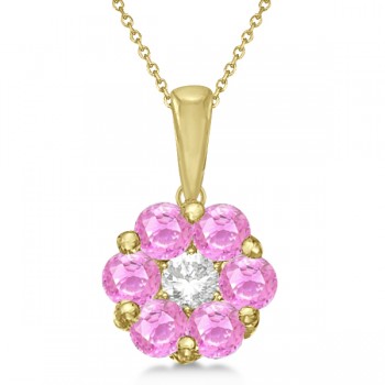 Flower Diamond & Pink Sapphire Pendant Necklace 14k Yellow Gold (1.40ct)