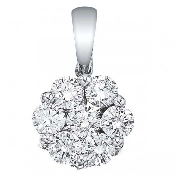 Diamond Cluster Flower Pendant Necklace in 14k White Gold 1.00ct