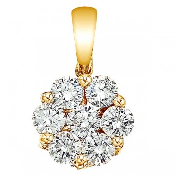 Diamond Cluster Flower Pendant Necklace in 14k Yello Gold 1.00ct