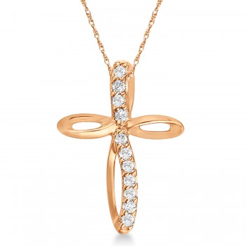 Swirl Diamond Cross Pendant Necklace in 14k Rose Gold (0.10ct)