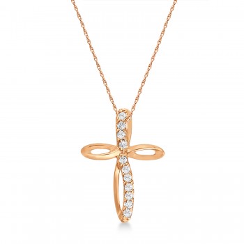 Swirl Diamond Cross Pendant Necklace in 14k Rose Gold (0.10ct)
