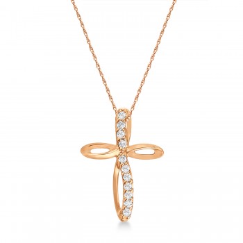 Swirl Diamond Cross Pendant Necklace in 14k Rose Gold (0.10ct)