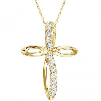 Swirl Diamond Cross Pendant Necklace in 14k Yellow Gold (0.10ct)