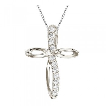 Swirl Diamond Cross Pendant Necklace in 14k White Gold (0.10ct)