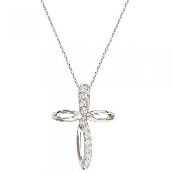 Swirl Diamond Cross Pendant Necklace in 14k White Gold (0.10ct)