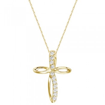 Swirl Diamond Cross Pendant Necklace in 14k Yellow Gold (0.10ct)