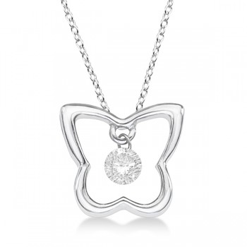 Butterfly Shaped Diamond Pendant Necklace 14K White Gold (0.10ct)