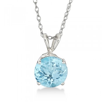 Antique Art Deco Aquamarine Pendant Necklace 14k White Gold (1.25ct)