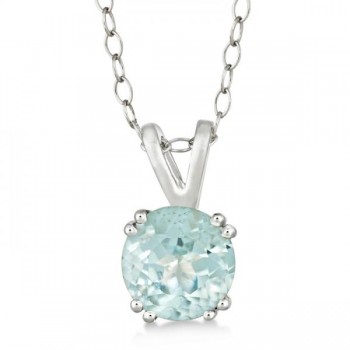 Round Aquamarine Solitaire Pendant Necklace Sterling Silver (1.25ct)