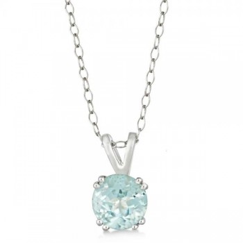 Round Aquamarine Solitaire Pendant Necklace Sterling Silver (1.25ct)