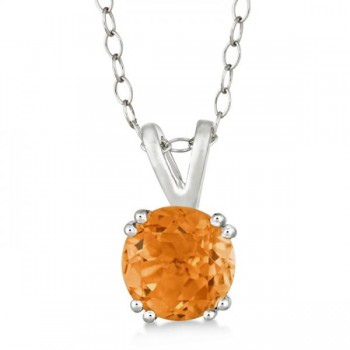 Round Citrine Solitaire Pendant Necklace Sterling Silver (1.30ct)