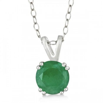 Round Emerald Solitaire Pendant Necklace Sterling Silver (1.25ct)