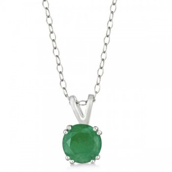 Round Emerald Solitaire Pendant Necklace Sterling Silver (1.25ct)