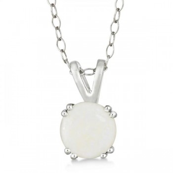 Round Opal Solitaire Pendant Necklace Sterling Silver (0.80ct)