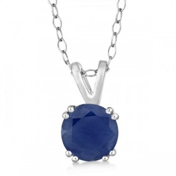 Round Blue Sapphire Solitaire Pendant Necklace Sterling Silver (1.60ct)