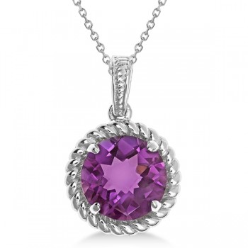 Round Cut Solitaire Amethyst Pendant Necklace in Sterling Silver (4.09ct)