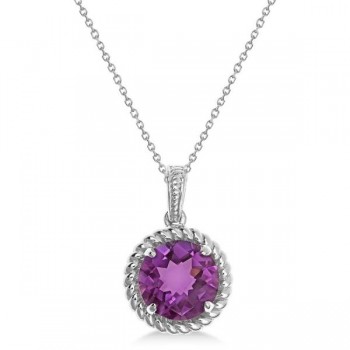 Round Cut Solitaire Amethyst Pendant Necklace in Sterling Silver (4.09ct)
