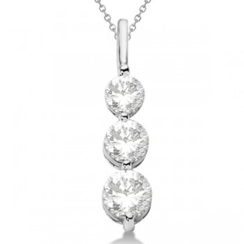 Three-Stone Graduated Diamond Pendant Necklace 14k White Gold (0.75ct)