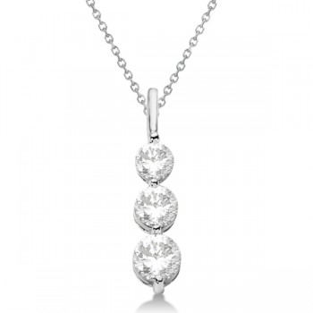 Three-Stone Graduated Diamond Pendant Necklace 14k White Gold (0.75ct)