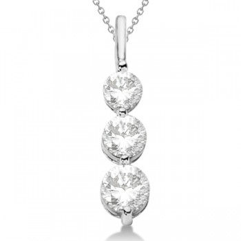 Three-Stone Graduated Diamond Pendant Necklace 14K White Gold (1.05ct)