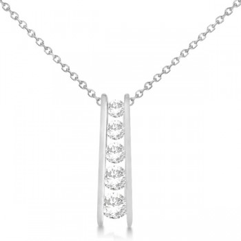 Channel Set Graduated Diamond Journey Necklace 14K White Gold 1.05ct