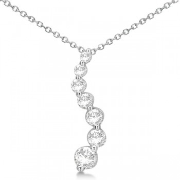 Curved Seven Stone Diamond Journey Pendant Necklace 14k W. Gold 0.50ct