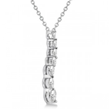 Curved Seven Stone Diamond Journey Pendant Necklace 14k W. Gold 1.00ct
