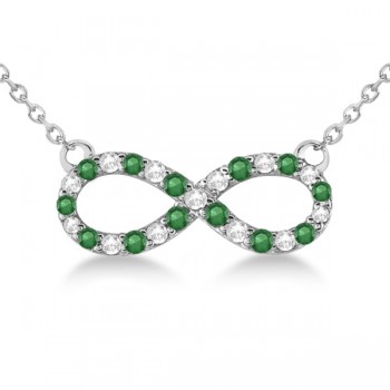 Twisted Infinity Diamond & Emerald Necklace 14k White Gold 0.50ct