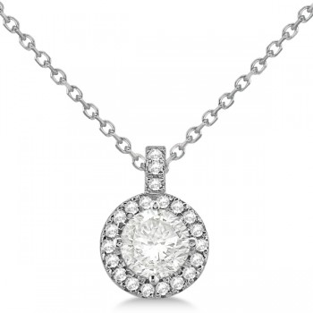 Diamond Halo Pendant Necklace Round Solitaire 14k White Gold (0.50ct)