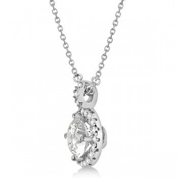 Diamond Halo Pendant Necklace Round Solitaire 14k White Gold (0.50ct)