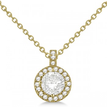 Diamond Halo Pendant Necklace Round Solitaire 14k Yellow Gold (0.50ct)