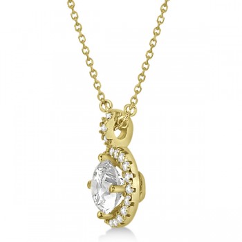 Diamond Halo Pendant Necklace Round Solitaire 14k Yellow Gold (0.50ct)