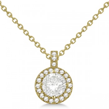 Diamond Halo Pendant Necklace Round Solitaire 14k Yellow Gold (0.75ct)