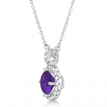 Amethyst & Diamond Halo Pendant Necklace 14k White Gold (1.83ct)