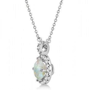 Opal & Diamond Halo Pendant Necklace 14k White Gold (1.35ct)