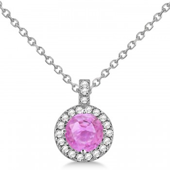 Pink Sapphire & Diamond Halo Pendant Necklace 14k White Gold (2.33ct)
