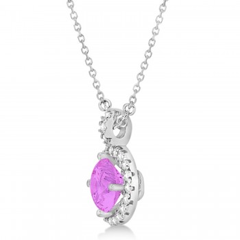 Pink Sapphire & Diamond Halo Pendant Necklace 14k White Gold (2.33ct)