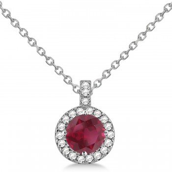 Ruby & Diamond Halo Pendant Necklace 14k White Gold (2.33ct)