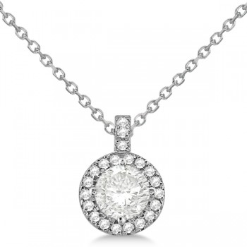 Diamond Halo Pendant Necklace Round Solitaire 14k White Gold (2.00ct)