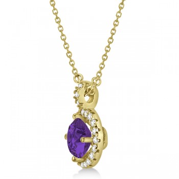 Amethyst & Diamond Halo Pendant Necklace 14k Yellow Gold (0.77ct)