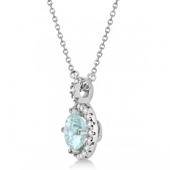 Aquamarine & Diamond Halo Pendant Necklace 14k White Gold (0.82ct)