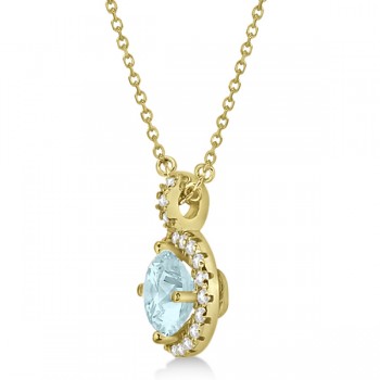 Aquamarine & Diamond Halo Pendant Necklace 14k Yellow Gold (0.82ct)