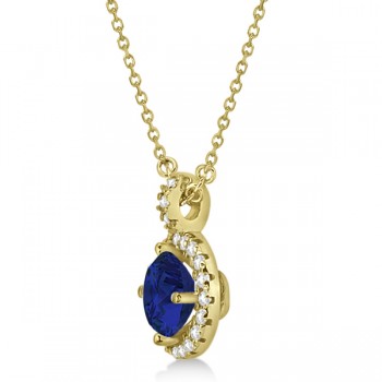 Blue Sapphire & Diamond Halo Pendant Necklace 14k Yellow Gold (1.07ct)