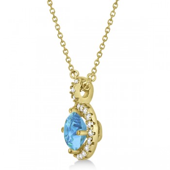 Blue Topaz & Diamond Halo Pendant Necklace 14k Yellow Gold (0.98ct)